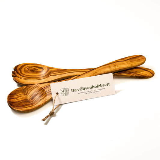 das Olivenholzbrett ® Salatbesteck Olivenholz/Servierbesteck aus Holz/Salatbesteck Set mit kurzen Zacken / 30cm