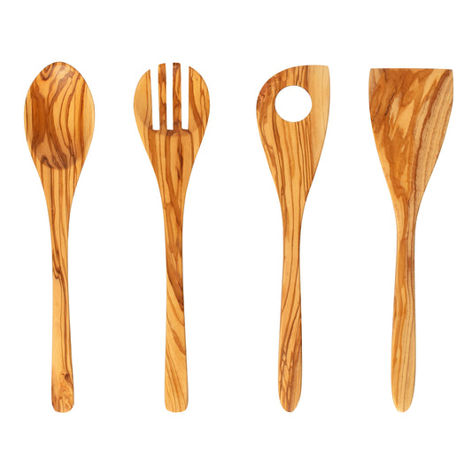 DemyCraft - Olivenbaum 30 cm Handgefertigtes 4-teiliges Küchen-Set (4 Piece)